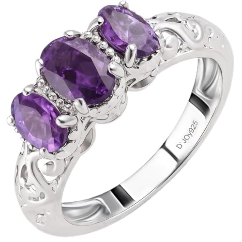 SHOP LC DELIVERING JOY Amethyst Ring Sterling Silver Rings Women in Platinum Plating Crystal Stone Unique Jewelry Birthday Christmas Gifts for Women Size - 7