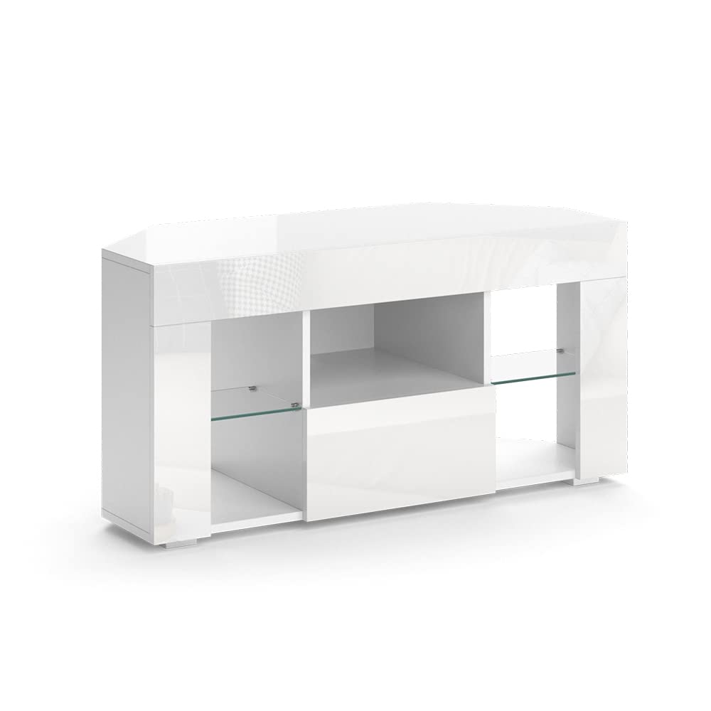 Vicco Mobile tv Denver, Bianco, 100 x 50 cm | adatto come supporto TV con ripiani aperti e chiusi