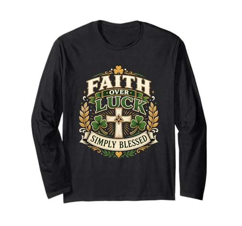 Faith Over Luck Blessed Cross �V�������b�N �O���t�B�b�N �V���v�� �O���[�� ����T�V���c