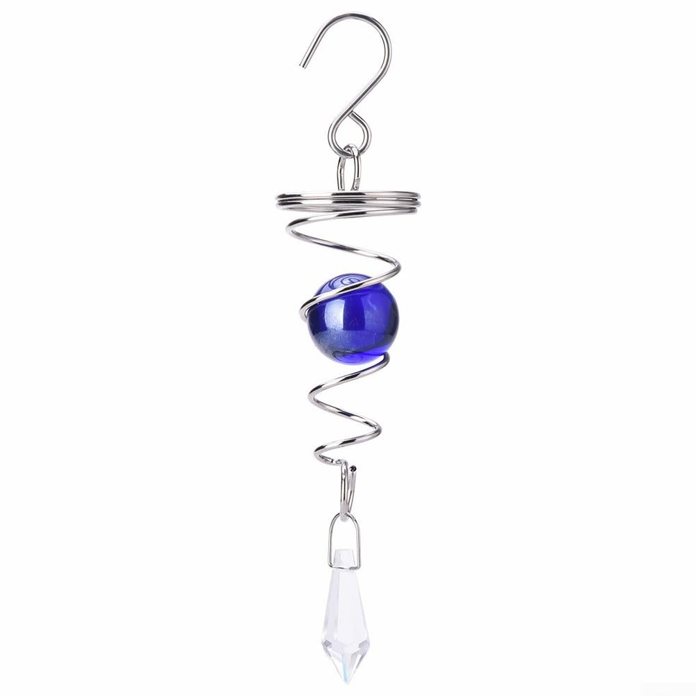 Floweringbeter Spiral Tail Wind Spinner with For Crystal Ball Unique Garden Art for Enhancing Outdoor Landscapes (blue)