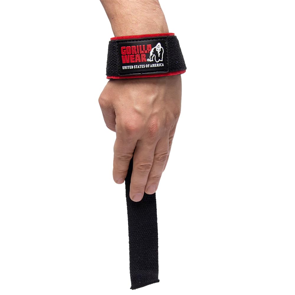 Gorilla Wear Padded Lifting Straps - czarne - akcesoria do kulturystyki i fitnessu, czarny/czerwony/biały, rozmiar uniwersalny, czarny/czerwony/biały, jeden rozmiar