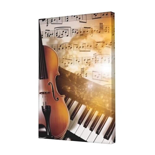 Lienzo impreso con notas musicales de violín y piano, póster enmarcado para decoración de pared de dormitorio, obras de arte modernas, cuadros de pared listos para colgar, decoración del hogar, 12 x
