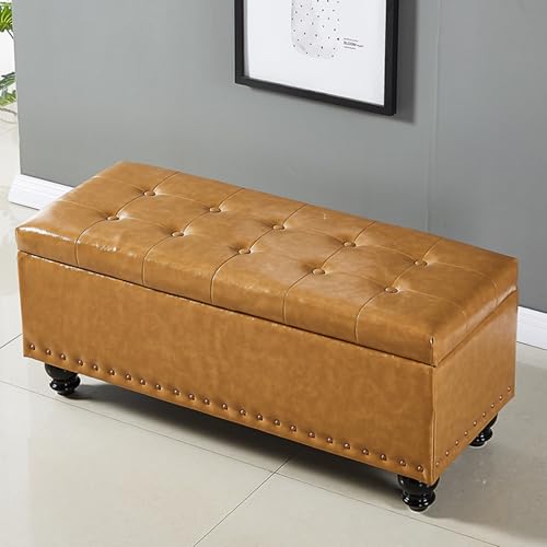 Banc de rangement clouté et capitonné au design premium marron clair - 2