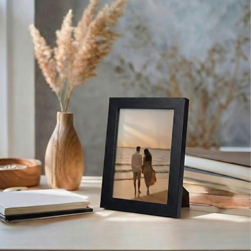 Image of Premium 5x7 Inch Black Small Photo Frame | Table Top Display with Clear Plexiglass | Photo Frames for Table, Perfect for Home Decor, Wedding, Anniversary, Memories & Gifts