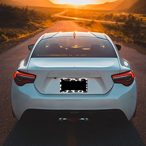 Animal Cow Print License Plate Frame White Black Spot Aluminum Metal Car Cover Tag Holder With 4 Holes And Screws Customized Frames 12 X 6 Inch For Us Canada Vehicle Standard Gifts For Women Men #TOP5