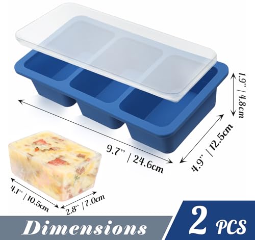 KOLUTI Antihaft-Silikonform für 3 Suppenwürfel, Gefrierschrank, 1 Tasse, große Soßen-Eiswürfelform mit Kunststoffdeckel, stapelbar, Gefrierbehälter, spülmaschinenfest und BPA-frei, 2 Stück
