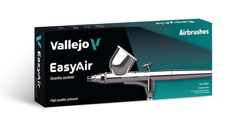 Vallejo Aerografo EasyAir Doppia Azione, ideale per modellismo e aerografia, ugello galleggiante 0,3 mm, tazza 9 ml, connessione rapida, design ergonomico e solido