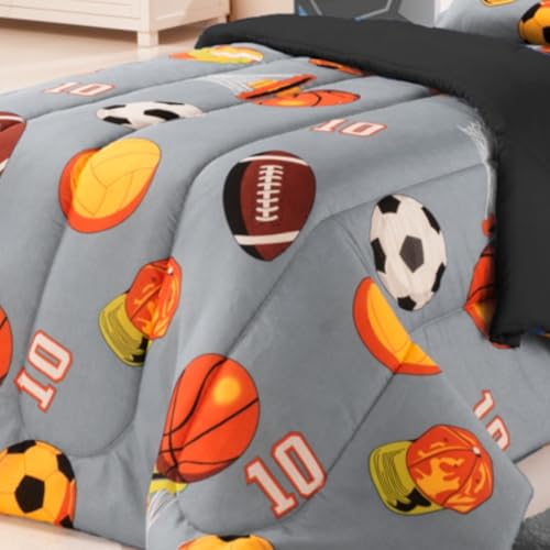 Edredom Solteiro Cobre Leito Infantil Cobertor Menino Menina (Futebol Cinza)