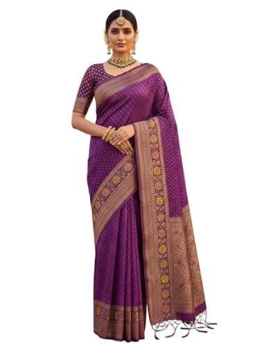 Image of Kanjivaram Silk Saree for Women - Handloom Floral Weaving, Contrast Border, Heavy Gold Zari Rich Pallu, Traditional Designer Wedding & Festive Saree with Blouse Piece