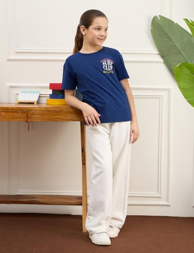 Image of Amazon Brand - Symbol Girls Cotton Strechable Oversized Graphic Printed Half Sleeves T-Shirt | Age 6-14 Years (Combo Pack of 2)
