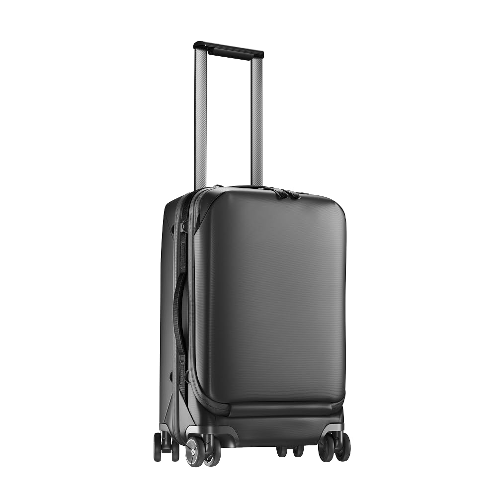 Peak DesignRoller Pro Carry-On, Black, Expandable Small Suitcase with Wheels, Carbon Fiber Handle, Drawbridge Opening, Hybrid Soft/Hard Shell, Custom Hardware, Fits XL Camera Cube or Packing Cubes
