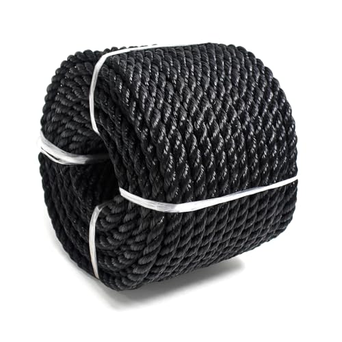 MERIANE Polyethylene Rope 3/8Inch 100ft, Black Durable Twisted Cord 903lbs, Multipurpose Safety Heavy Duty Poly Ropes for Outdoor Project Marine Use Camping Swing