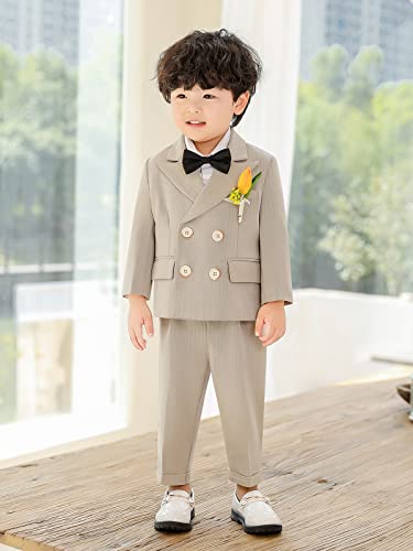 Lolanta Boys Khaki Suit 3Pcs Tuxedo Jacket Suit Formal Wedding Outfits Spring (Khaki 5-6 Years) #TOP3