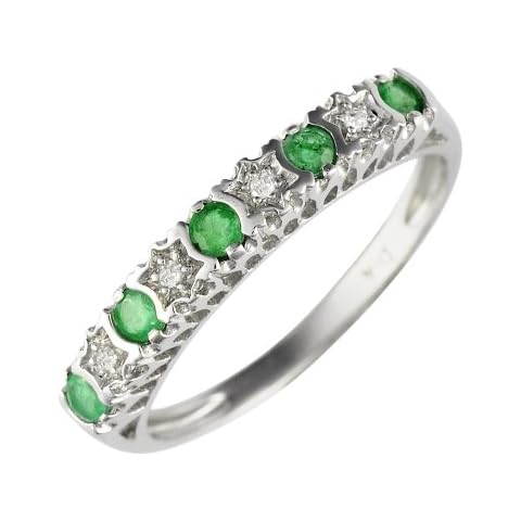 Ivy Gems 9ct White Gold Emerald and Diamond Stars Eternity Ring - Size L Cover