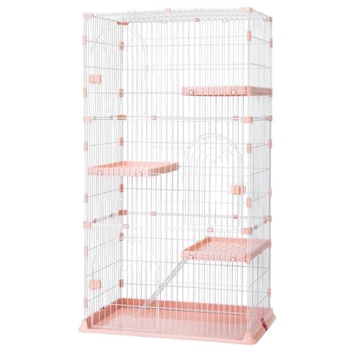 Vzfv 猫ケージ・キャットケージ 3段 ワイド扉 多頭飼い向け 脱走防止 留守番・保護に最適 スチール製 ペットケージ グリーン 76×50×133cm (3 層:76×50×133cm,ピンク)