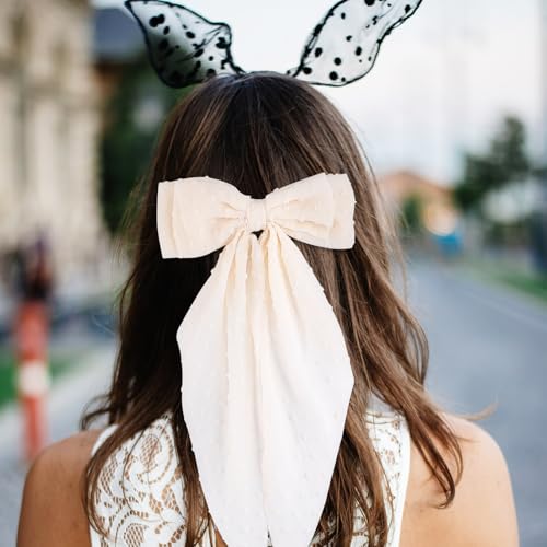 Healeved Big Bow Hair Clips, 8 PCS French Barrette with Long Tail Chiffon, Metal Hair Bows Hairpin for Women Girls - Image 2