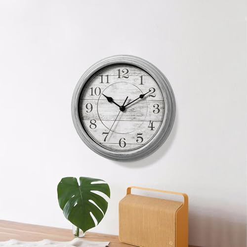 Image of Wall Clock, 9 Inch Silent Wall Clocks Battery Operated, Decorative Clocks for Kitchen Living Room, Bedroom (Gray)