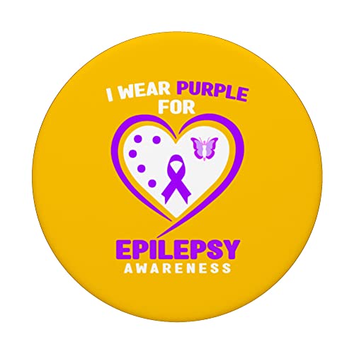 Epilepsy T-Shirt - I Wear purple For Epilepsy Awareness PopSockets Swappable PopGrip, Black - Image 3