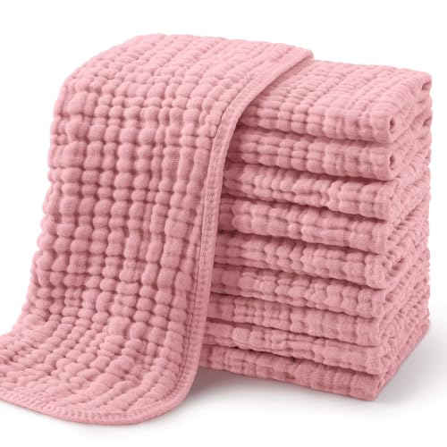 Image of Yoofoss Muslin Burp Cloths for Baby 10 Pack 100% Cotton Baby Washcloths for Boys Girls Large 20''X10'' Super Soft and Absorbent Bean Paste