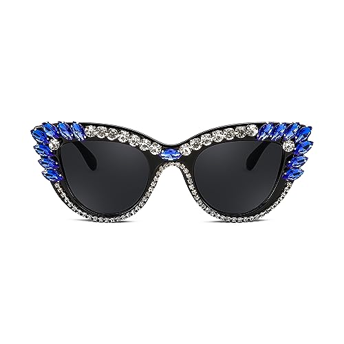 FEISEDY Retro Cat Eye Women Sunglasses Crystal Rhinestone Sparkling Bejewelled Vintage Sunnies B4075