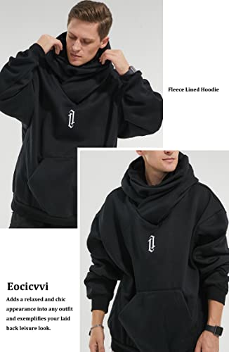 Fleece Hoodies for Men Cowl Neck Sweatshirts Casual Pullover Fall Winter Loose Fit Tops with Embroidery2