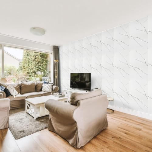Hebitod Marble Look - Pannelli da parete in PVC, 120 x 60 cm, per montaggio fai da te, impermeabili, 3D per cucina, bagno, confezione da 4, colore bianco YB003 - 7