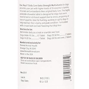 Doc Roy's Daily Care Extra Multivitamin with Minerals for Dogs- Canine Daily Health Supplement - 180ct Tablets Doc Roy’s Daily Care Extra Multivitamin with Minerals for Dogs- Canine Daily Health Supplement – 180ct Tablets