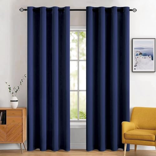 Image of MIULEE Navy Blue Blackout Bedroom Curtains Drapes 72 Inch Long 52 inchx72 inch | Grommet Top, Room Darkening Window Drapes, Privacy Protection, Thermal Insulated, Heat Blocking, Light Blocking