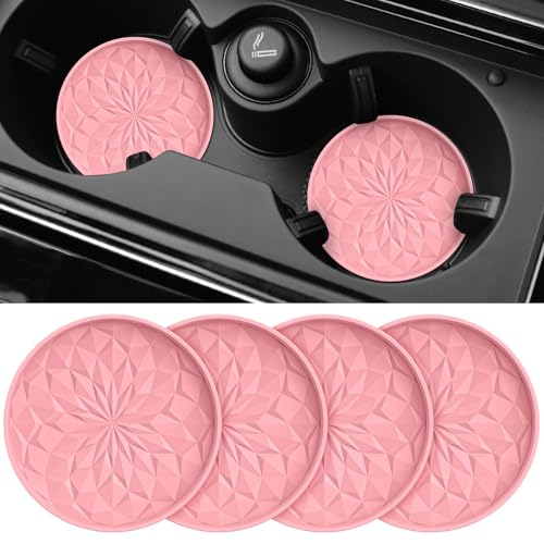 Image of ME.FAN Car Coasters for Cup Holders [4 Pack] - 2.75In Silicone Auto Mug Mats - Universal Non-Slip Recessed Car Interior AccessoriesPink