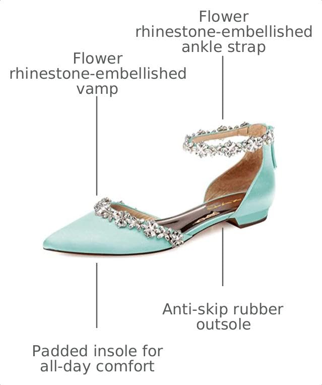 Image of XYD Women Classic Pointed Toe D'Orsay Wedding Flat Sandals Sparkly Rhinestones Ankle Strap Low Heel Dress Shoes with Zipper