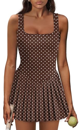 Image of NIASHOT Athletic Dress for Women with Shorts Sleeveless Womens Golf Dress | Pleated skirt with shorts, Vacation dresses, Graduation dresses, Pilates fashion clothing, Country concert outfits for women