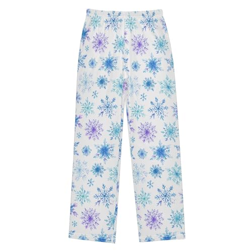 Pajama Pants Lounge Sleep PJ Bottoms Sleepwear Elastic Waist Drawstring S Blue Purple Snowflakes