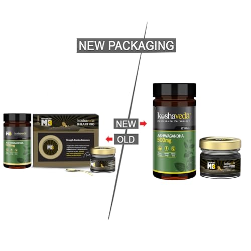 Image of Koshaveda Ashwagandha 500mg (60 Tablets) & MB Shilajit Pro (20g Shilajit Resin) | For Immunity, Strength, Stamina & Endurance