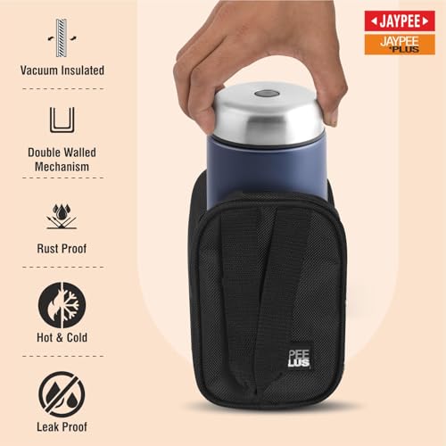 Image of Jaypee Plus Nutri Jar Stainless Steel Vacuum Insulated Food Jar With Bag & Spoon|Hot And Cold Thermal Flask|Double Walled Scratch Resistant Ideal for Office, School, Gym & Travelling | 550 ml, Blue