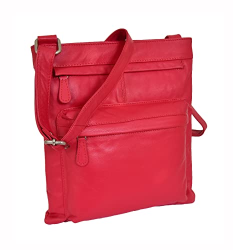 Sac de voyage réglable cuir véritable Hol985 avec fermeture éclair et sac à main bandoulière rouge