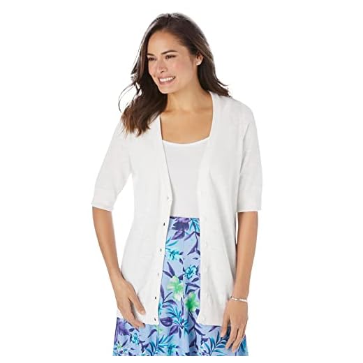 Woman Within Women's Plus Size Short Sleeve V-Neck Cardigan - 2X, White