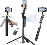 YAyusi Trépied de suivi automatique du visage 360° Rotation avec support, 70.9" Motion Sensor Téléphonie Tripod Stand, Pas d'application, Gesture Control, Smart Face Body Auto Tracking Selfie Stick Tripode pour le streaming vidéo/en direct