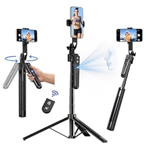 Auto Face Tracking Tripod 360° Rotation with Stand, 70.9″ Motion Sensor Phone Tripod Stand, No App, Gesture Control, Smart Face Body Auto Tracking Selfie Stick Tripod for Video/Live Streaming