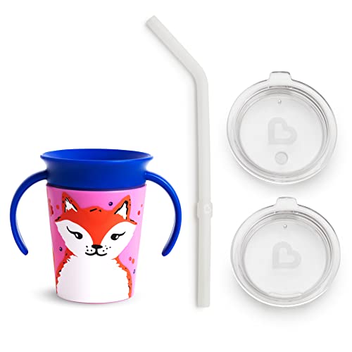 Munchkin® Miracle® 360 WildLove Trainer Cup, 6 Ounce, Fox and 3pc Sipper and Straw Lid