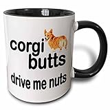 3dRose 172000_4 Corgi Butts Drive Me Nuts Two Tone Mug, 11 oz, Black