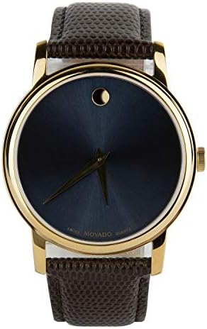 Museum Blue Dial Brown Leather Strap Gold Bezel Men's Swiss Watch