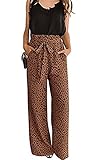 ECOWISH Womens Palazzo Pants Wide Leg Trousers with Pockets High Waist Casual Loose Flowy Pants with Belt 160 Brown Medium