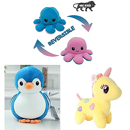 Image of Babique Octopus Sitting Plush Soft Toy+Penguin Teddy Bear Plush Soft Toy+Unicorn Teddy Bear Plush Soft Toy, Yellow-(Set of 3Toys)