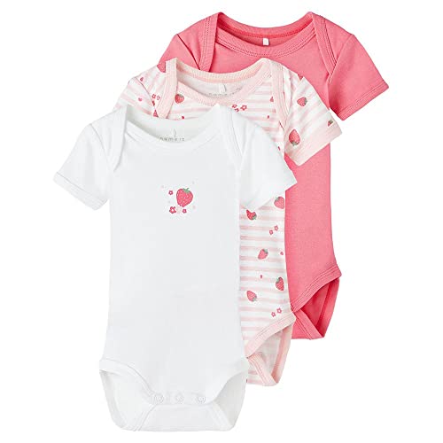 NAME IT Baby-Mädchen Nbfbody 3p Ss Strawberry Noos Body, Camellia Rose, 86