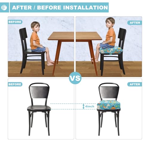 Image of Toddler Booster Seat for Dining Table, Portable Booster Seat for Kitchen Chair, 4 Inch High-Density Foam Cushion with Adjustable Safety Straps and Non-Slip Bottom, Perfect for Kids Travel and Daily