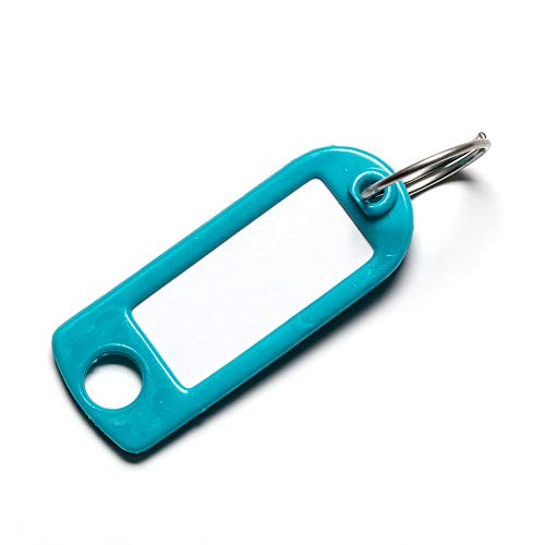 Preisvergleich Produktbild Schlüsselanhänger türkis mit Schild und Ring - Schlüsselschild zum Beschriften und Auswechseln - stabile Ausführung