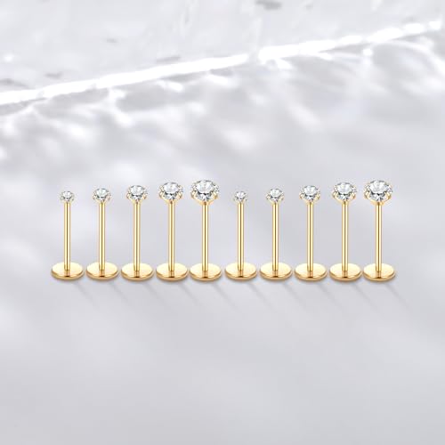 Image of Oveta Threadless Nose Stud Stainless Steel 20G 18G 16G Threadless Flat Back Tragus Earrings Labret Medusa Monroe Ashely Lip Piercing Jewerly Gold