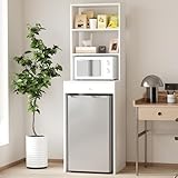 CXQ Mini Fridge Cabinet for Kitchen with Storage Shelves and Microwave Space, Includes Drawer,Free Standing Kitchen Shelf Rack, Microwave Oven Stand with Storage