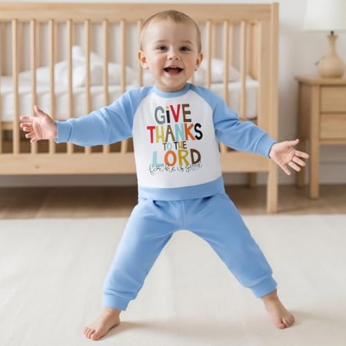 Baby Boy Fall Clothes Toddler Thanksgiving Outfit Letter Color Block Long Sleeve Sweatshirt + Joggers Pant Set3