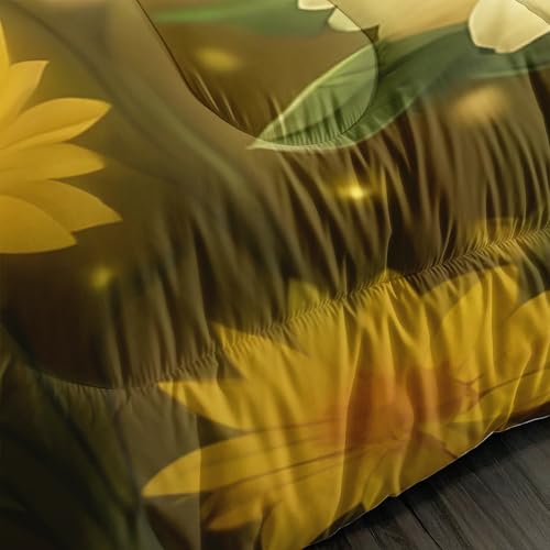Image of AILONEN Girls Butterfly Comforter Set Full Size,Yellow Sunflowers Bedding Set for Bedroom Decor,3-Piece Nature Theme Floral Quilt with 2 Pillowcases